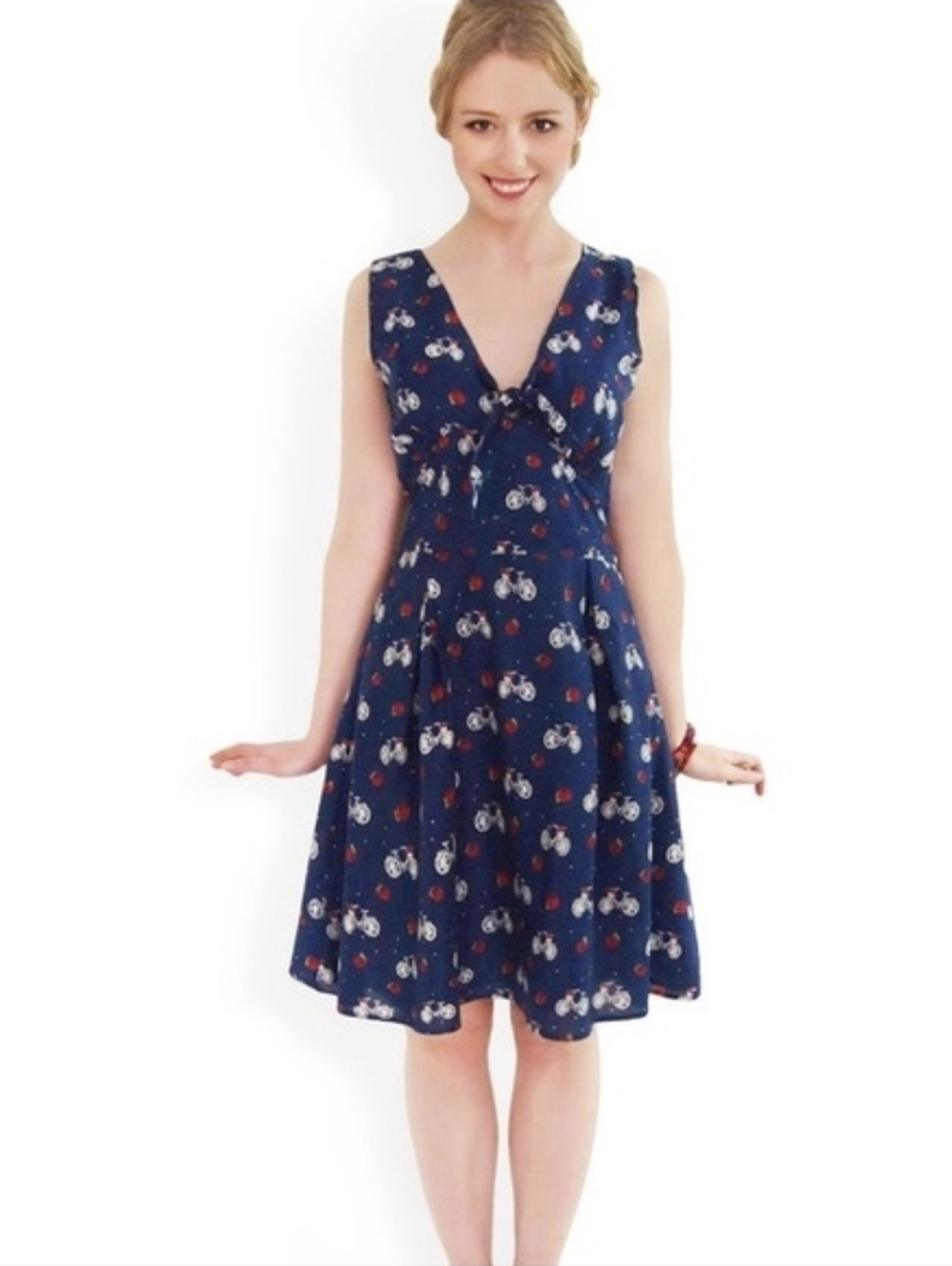 YUMI Bicycle Floral Midi Knee Length Dress Size 6 / 8 100% Cotton